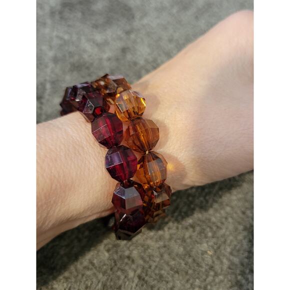 Duo Elastic Bracelets Red and Brown Beads - Picture 5 of 8